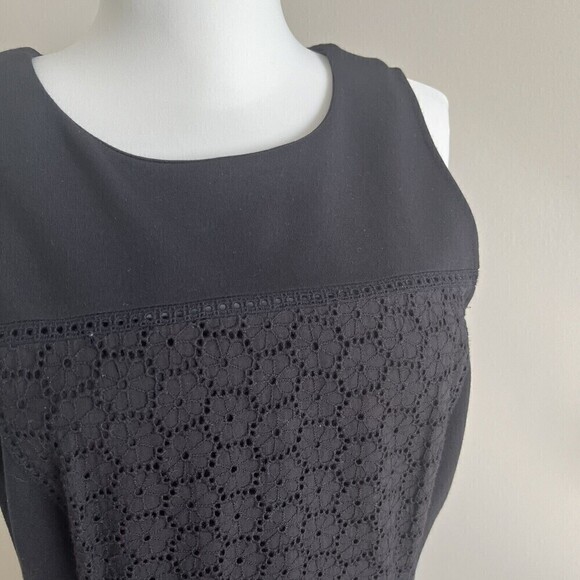 J Crew Collection Dress Paneled Eyelet Sleeveless Fit Flare Ponte Knit Black 8 - Picture 10 of 14